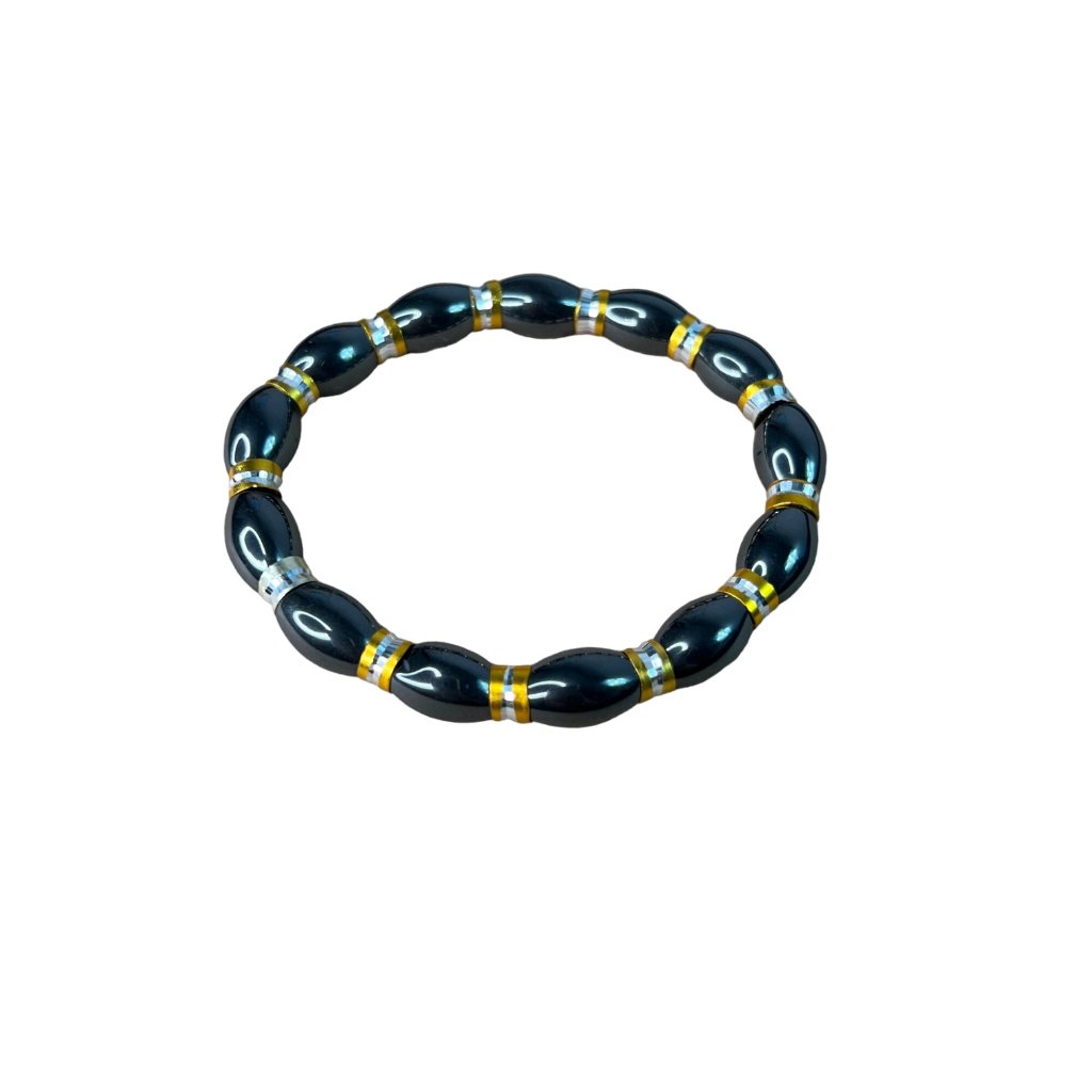 Black & Rainbow Hematite Beaded Stretch Bracelet Unisex 8